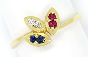 Foto 1 - Damenring Blätterdesign Saphire Rubine Diamanten in 14K, Q1232