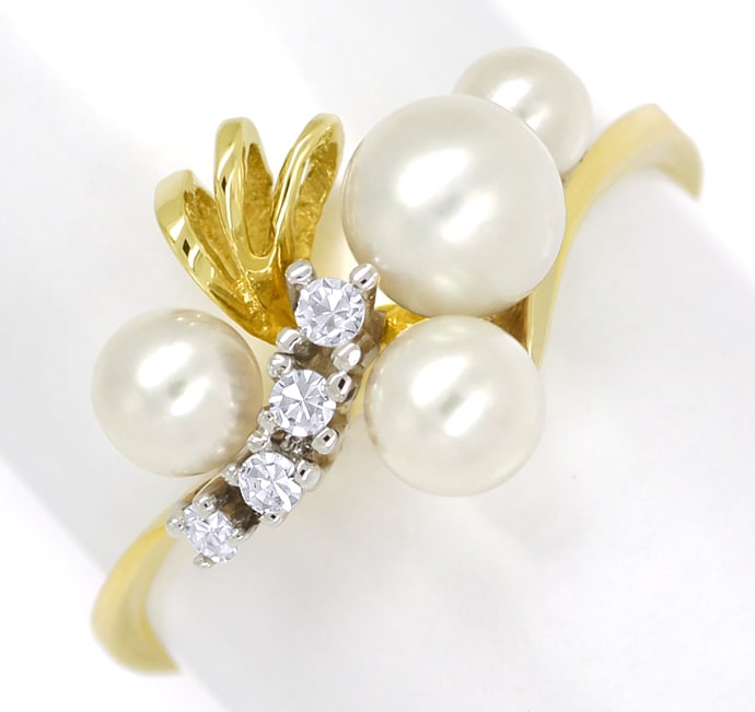Foto 2 - Damenring mit Diamanten und Perlen in Gelbgold, Q1481