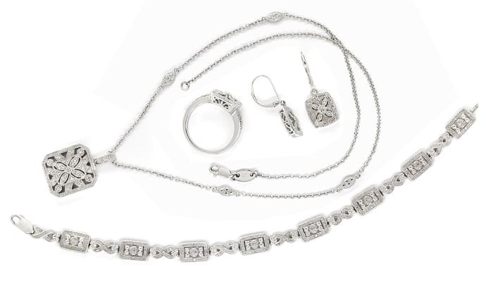 Foto 1 - 163 Diamanten Silber Set Collier Ring Ohrhänger Armband, R9831