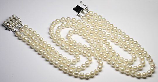Foto 1 - 3 reihige Akoya Perlenkette Billanten-Perlen Verschluss, S4215